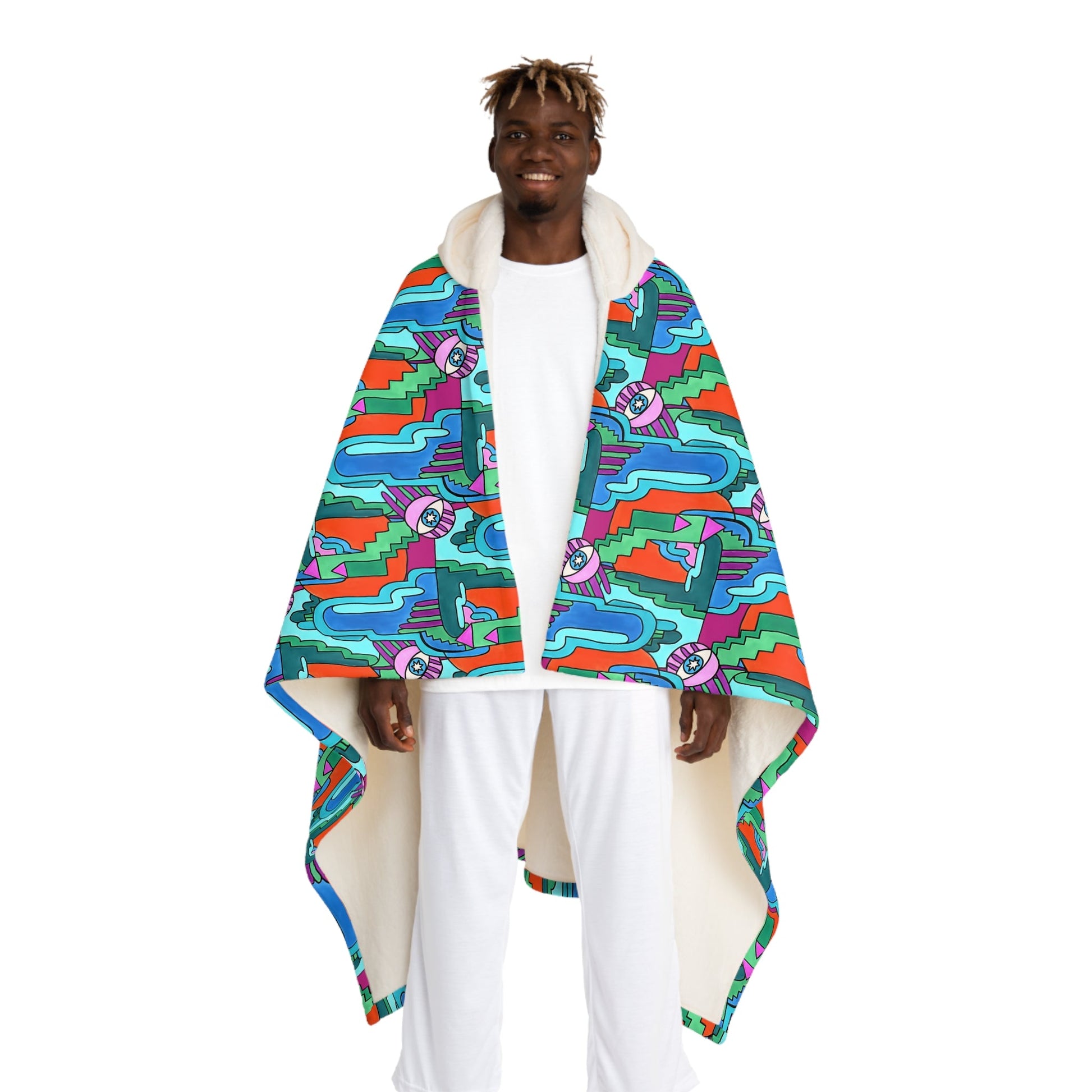 Pop Decoscape Wild Eye Hooded Sherpa Fleece Blanket | Cozy Maximalist Wearable Blanket - POP DECO