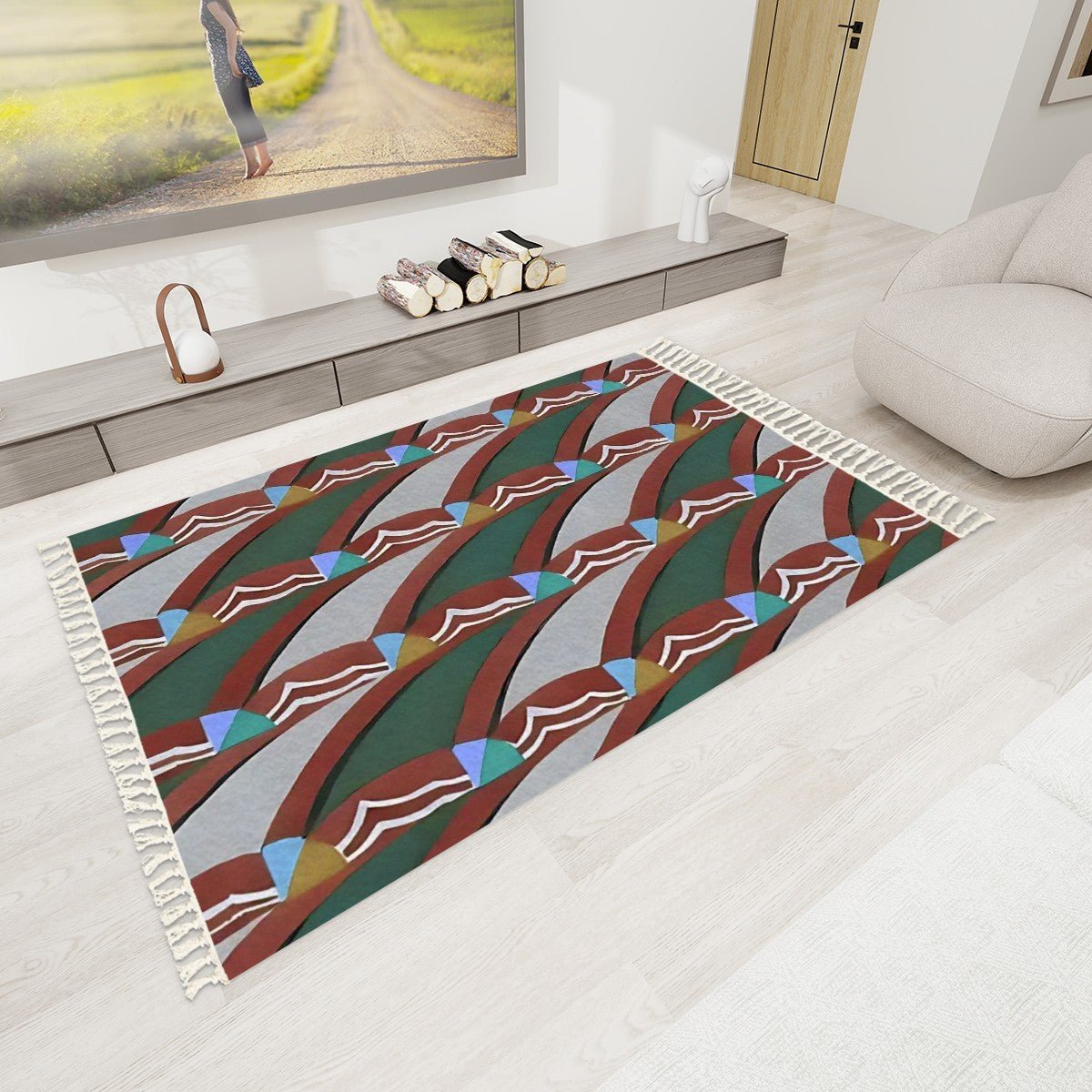 Pop Wave Art Deco Colorful Abstract Area Rug with Tassels (5x3) | Boho Eclectic Rug - POP DECO