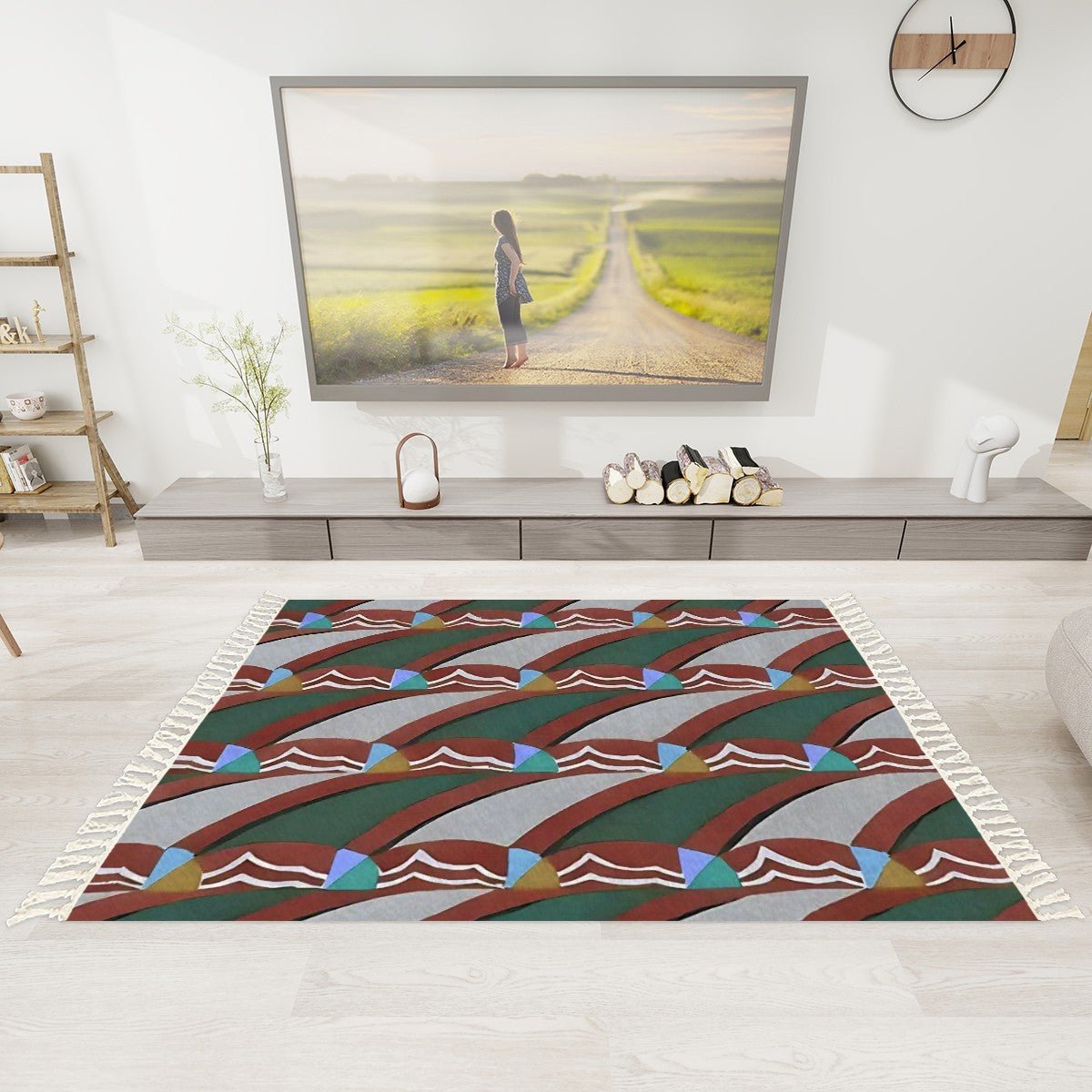 Pop Wave Art Deco Colorful Abstract Area Rug with Tassels (5x3) | Boho Eclectic Rug - POP DECO