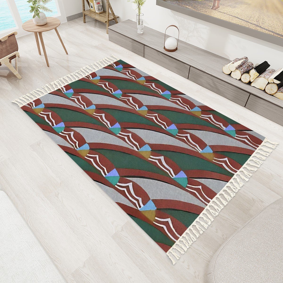 Pop Wave Art Deco Colorful Abstract Area Rug with Tassels (5x3) | Boho Eclectic Rug - POP DECO