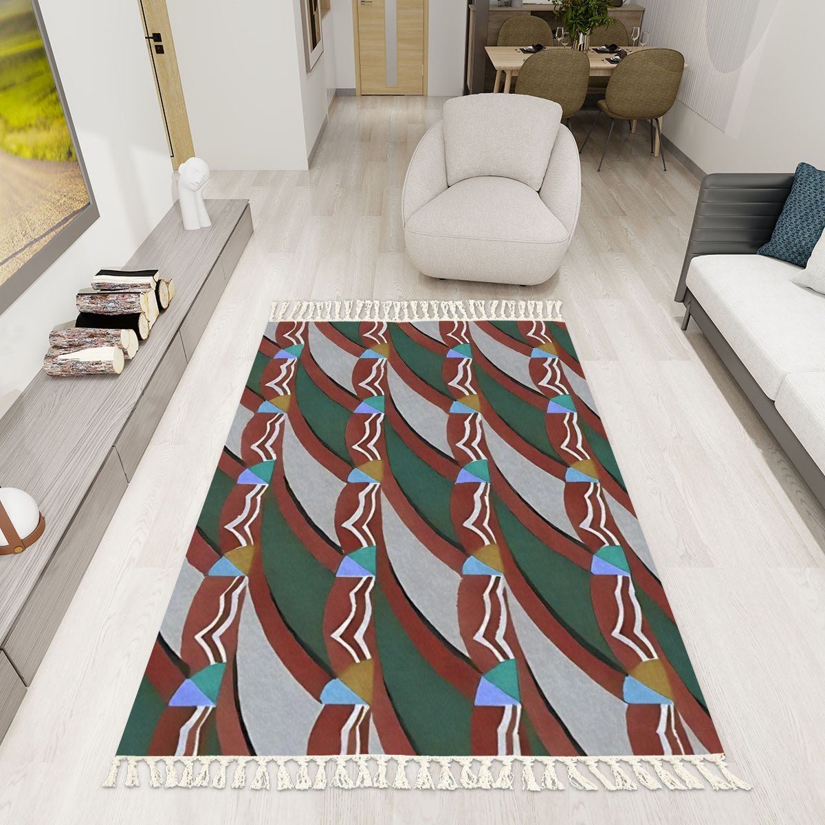 Pop Wave Art Deco Colorful Abstract Area Rug with Tassels (5x3) | Boho Eclectic Rug - POP DECO