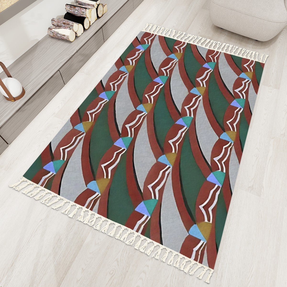 Pop Wave Art Deco Colorful Abstract Area Rug with Tassels (5x3) | Boho Eclectic Rug - POP DECO