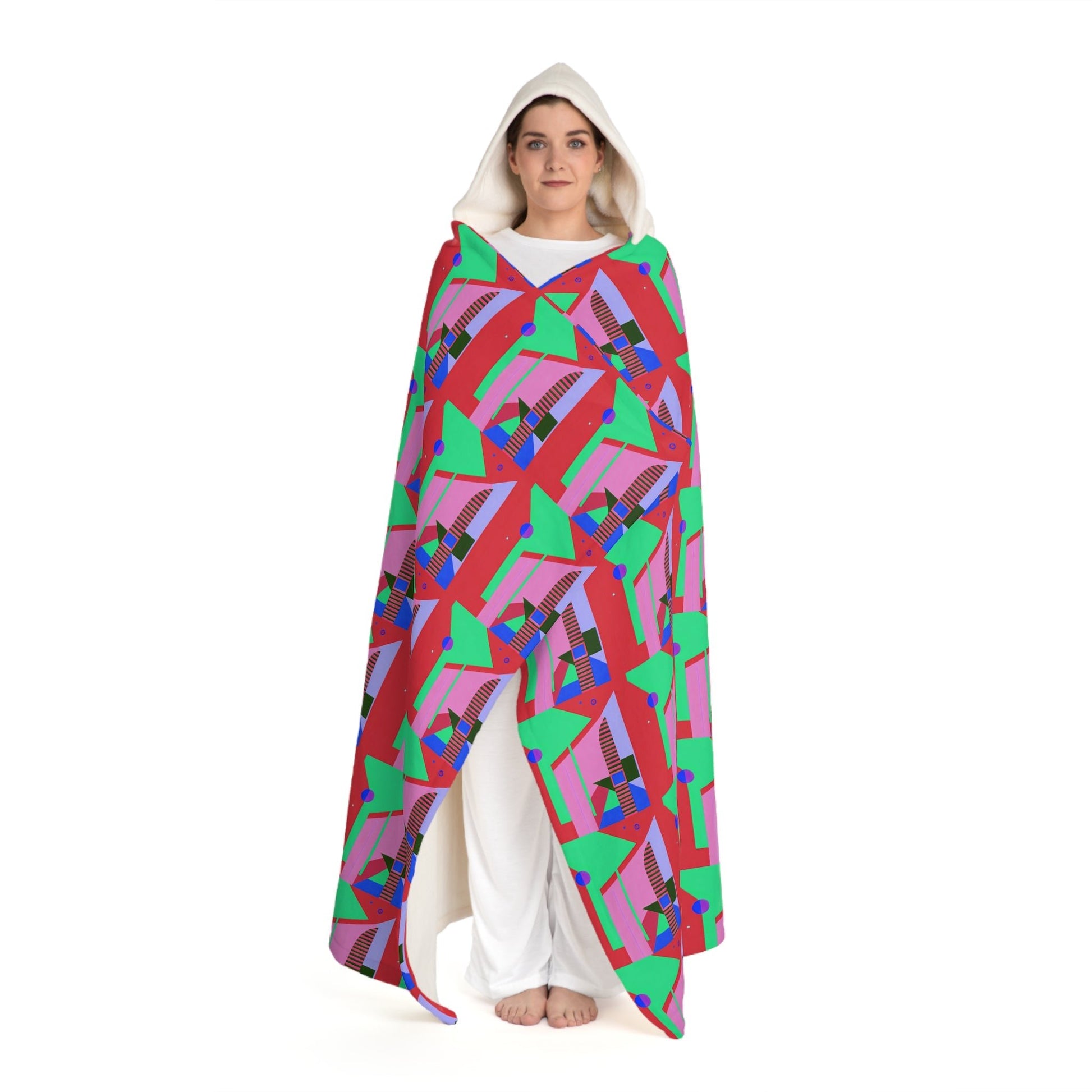 Pop Wild Geometric Pattern Hooded Sherpa Fleece Blanket - POP DECO