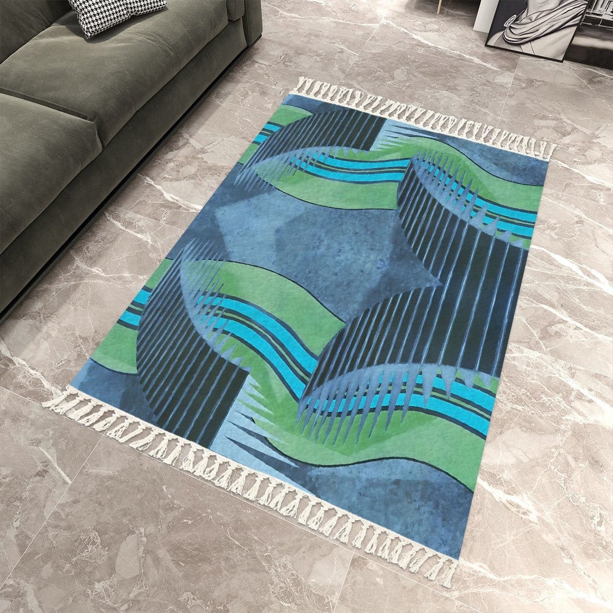 Pretty Prismes Art Deco Area Rug with Tassels (8x5) | Boho Eclectic Rug - POP DECO