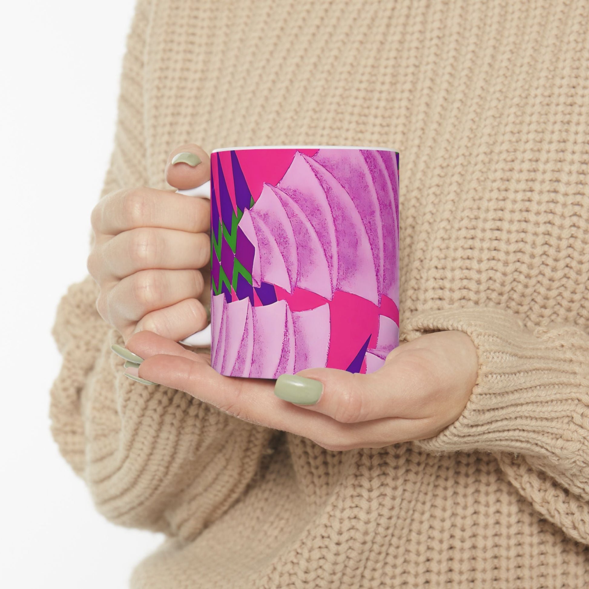 Pretty Prismes Dopamine Deco Coffee Mug | Abstract Colorful Pink Ceramic Mug (11oz, 15oz) - POP DECO