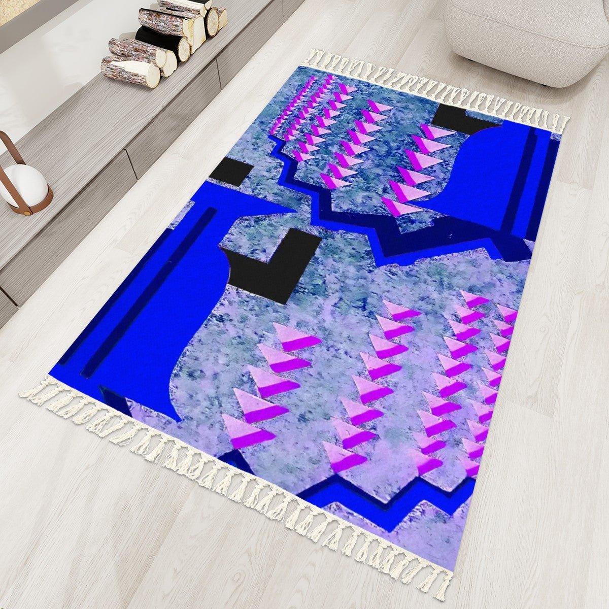 Pretty Prismes Lapis and Sodalite Area Rug with Tassels (5x3) | Boho Eclectic Rug - POP DECO