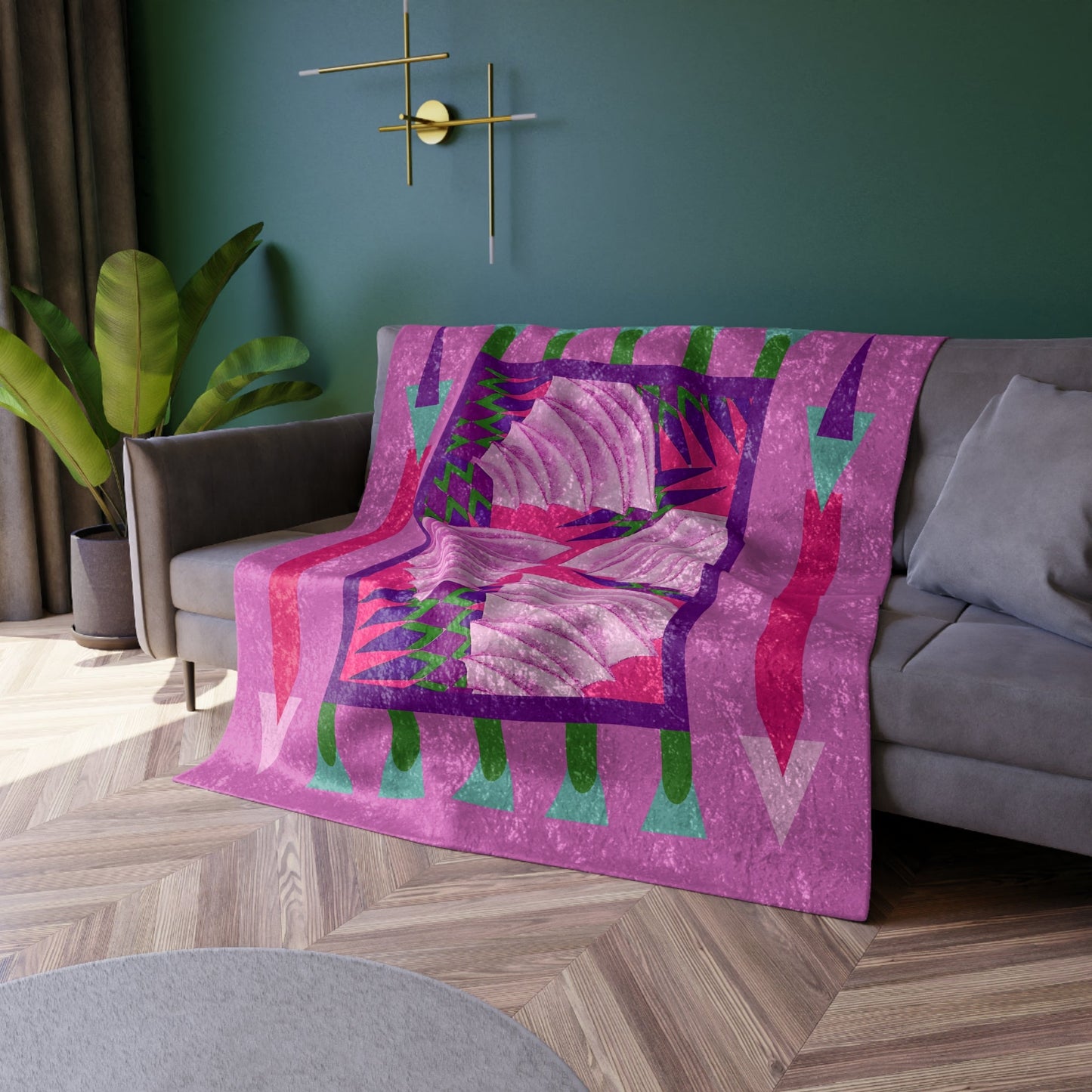 Pretty Prismes Pink Crushed Velvet Blanket | Maximalist Pattern Throw - POP DECO