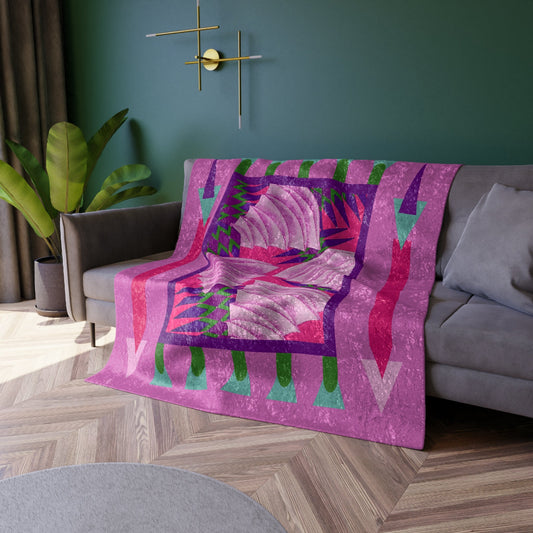 Pretty Prismes Pink Crushed Velvet Blanket | Maximalist Pattern Throw - POP DECO