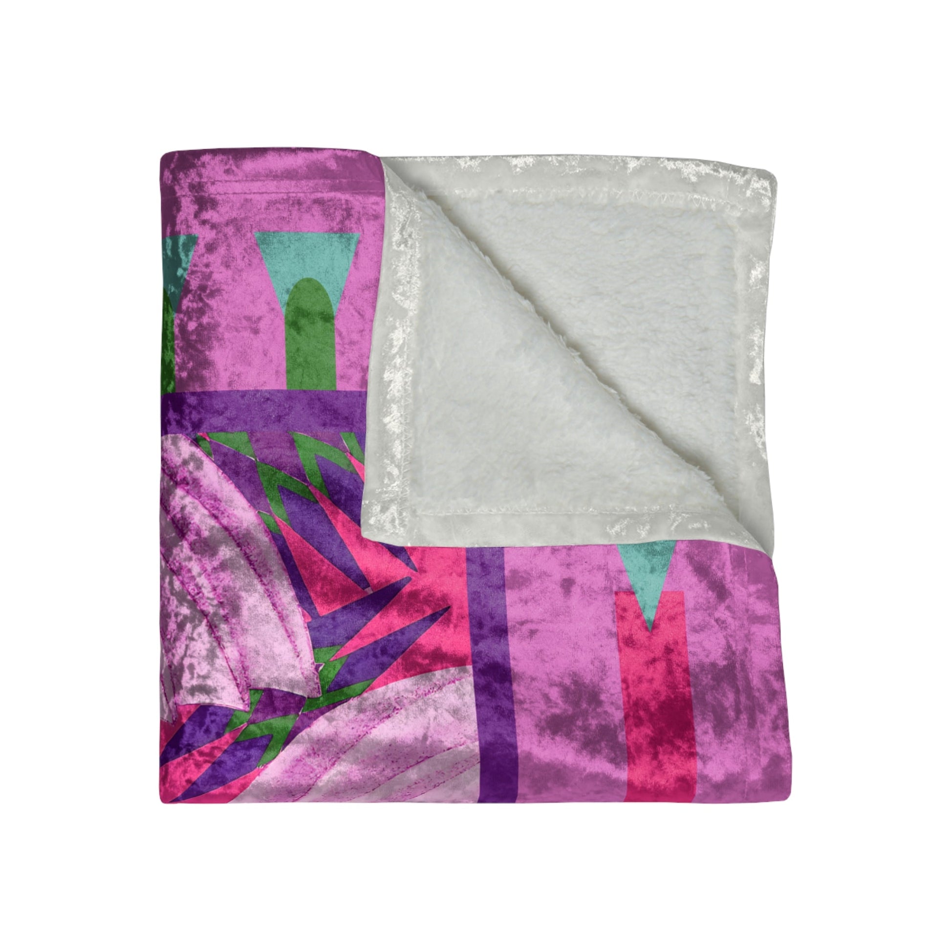 Pretty Prismes Pink Crushed Velvet Blanket | Maximalist Pattern Throw - POP DECO