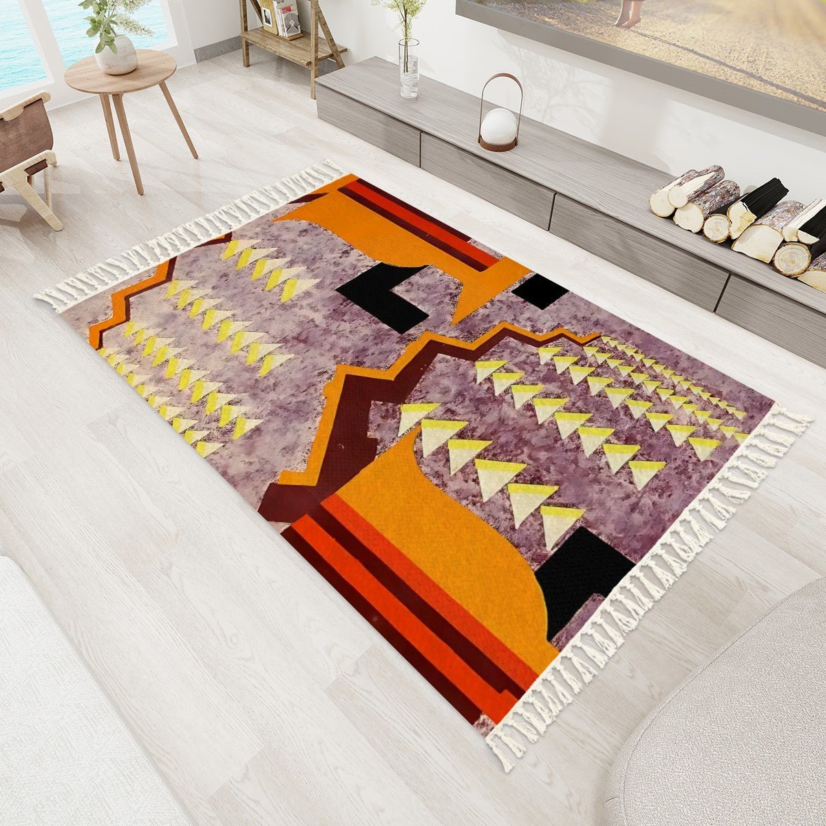 Pretty Prismes Tiger's Eye Area Rug with Tassels (5x3) | Boho Eclectic Rug - POP DECO