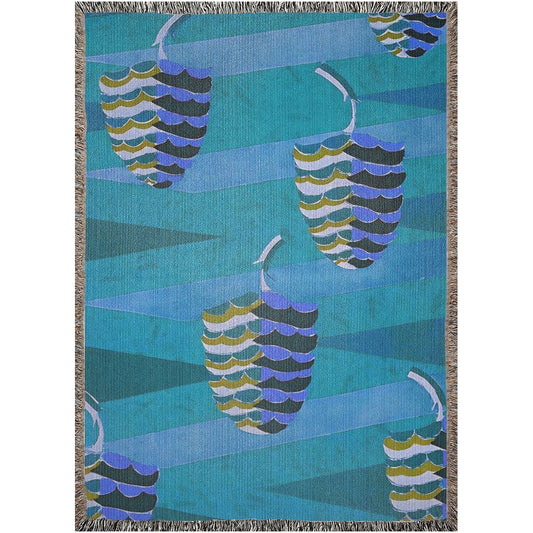 Prismes French Art Deco Pattern Woven Blankets | Retro Colorful Blue Abstract Pine Cone Throw Blanket - POP DECO