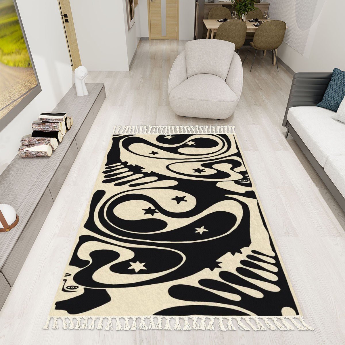 Psychedelic Art Deco Area Rug with Tassels (5x3) | Koloman Moser Eclectic Rug - POP DECO