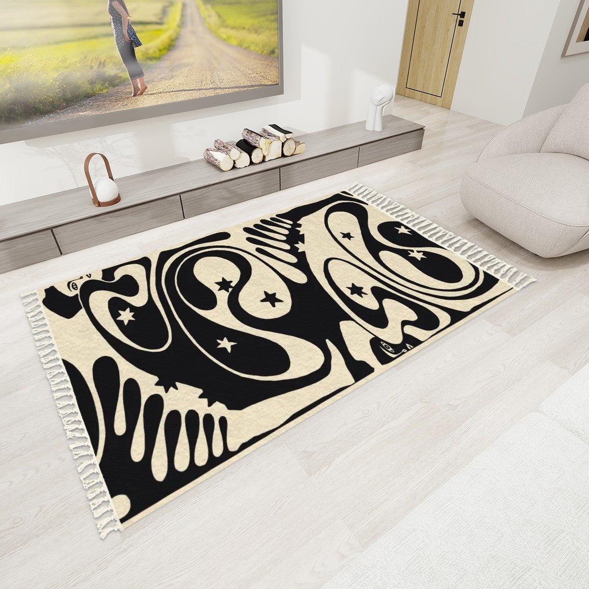 Psychedelic Art Deco Area Rug with Tassels (5x3) | Koloman Moser Eclectic Rug - POP DECO