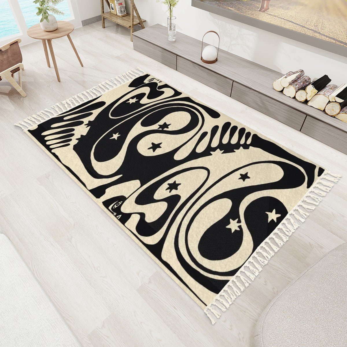 Psychedelic Art Deco Area Rug with Tassels (5x3) | Koloman Moser Eclectic Rug - POP DECO