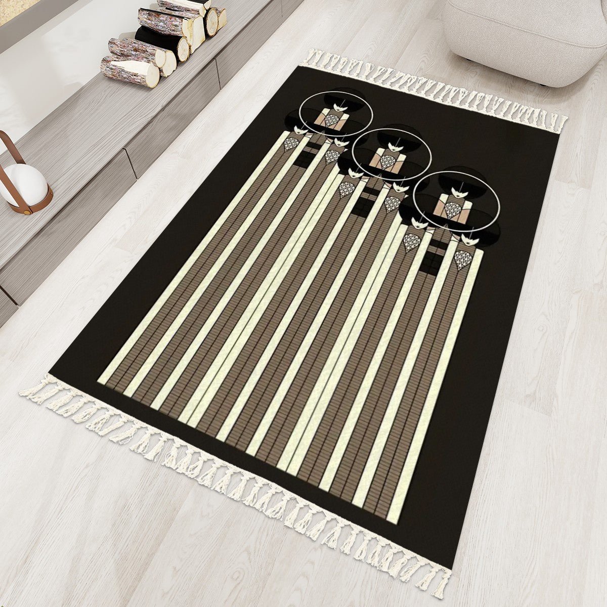 Ver Sacrum Koloman Moser Area Rug with Tassels (5x3) | Art Deco Vintage Illustration Rug - POP DECO