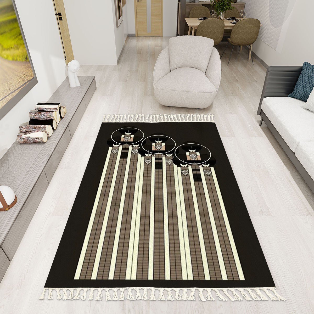 Ver Sacrum Koloman Moser Area Rug with Tassels (5x3) | Art Deco Vintage Illustration Rug - POP DECO